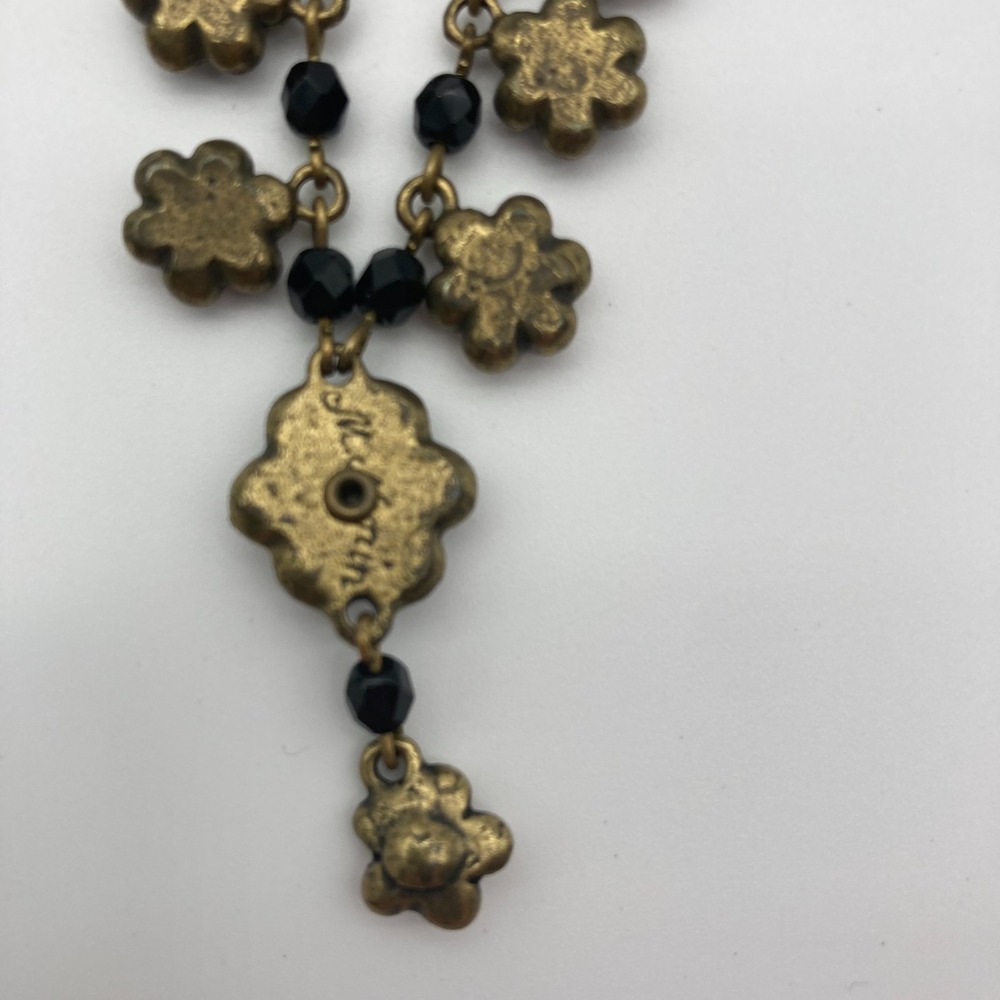 Vtg Michal Negrin Black Pink Beaded Floral Daisy Chain Choker Crystal Accents - Picture 4 of 9